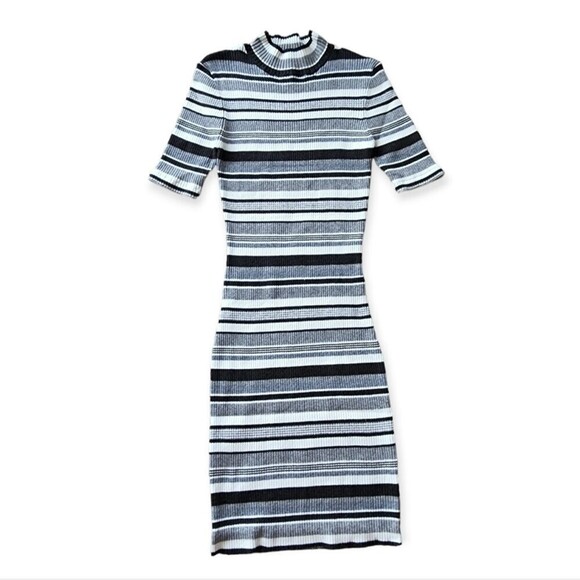 Cotton On Rib Knit Striped Sweater Dress Bodycon White Black Strechy Size Sp - Picture 2 of 7